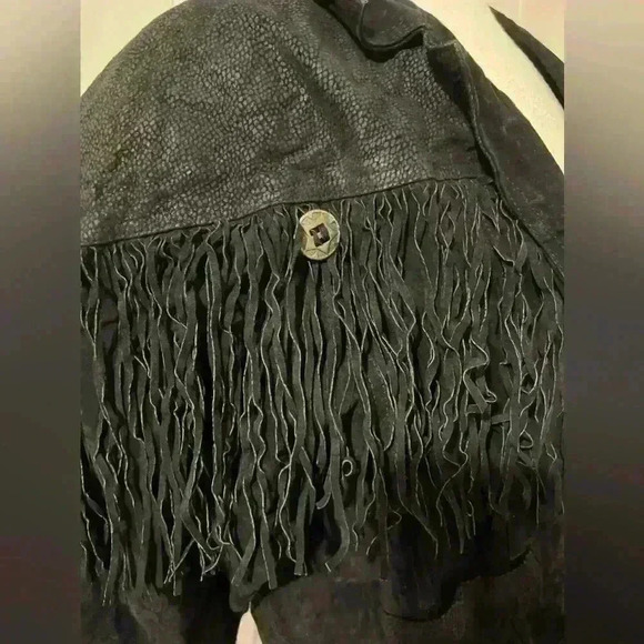 Vintage Concho Leather Suede Black Fringe Cowboy Western Festival Hippie Boho - Picture 2 of 8